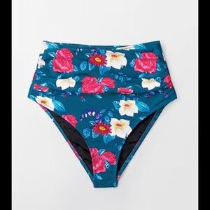 Cupshe Floral High-Waisted Bikini Bottom - Teal and Pink only